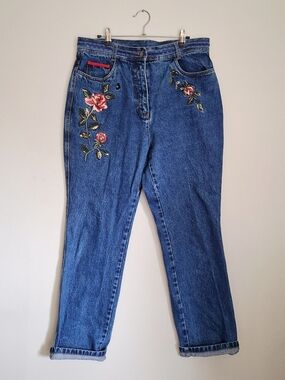 VTG 80s 90s Together Embroidered Floral Mom Jeans High Waist 100% Cotton 14
